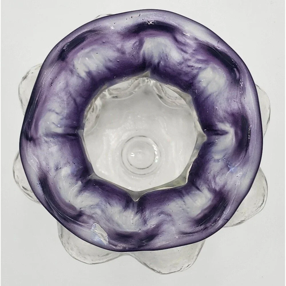 Vintage Melon Shaped Vase- Amethyst to Clear Glass 4”